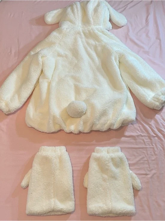 NWT Kawaii Huhu EGL Lolita White & Pink Bunny Hooded Coat + Leg Warmers Set - Picture 2 of 9